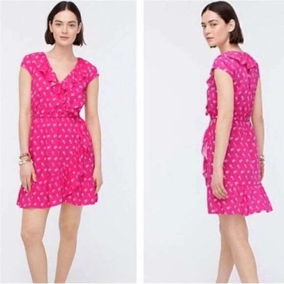 J Crew Vibrant Fuchsia Floral Ruffle Dress - Picture 1 of 11